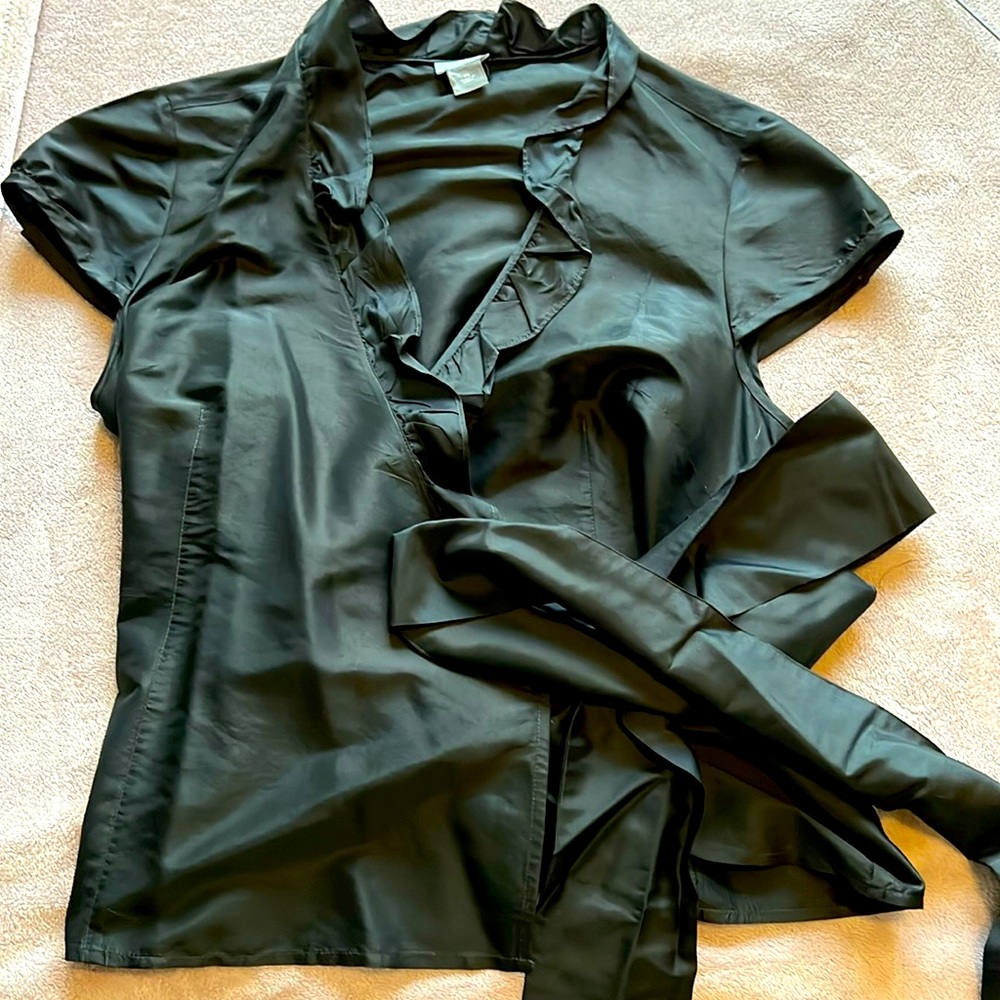Black silk wrap top